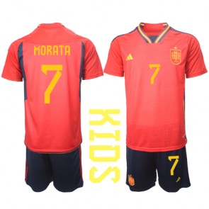 Spain Alvaro Morata #7 Replica Home Stadium Kit for Kids World Cup 2022 Short Sleeve (+ pants)